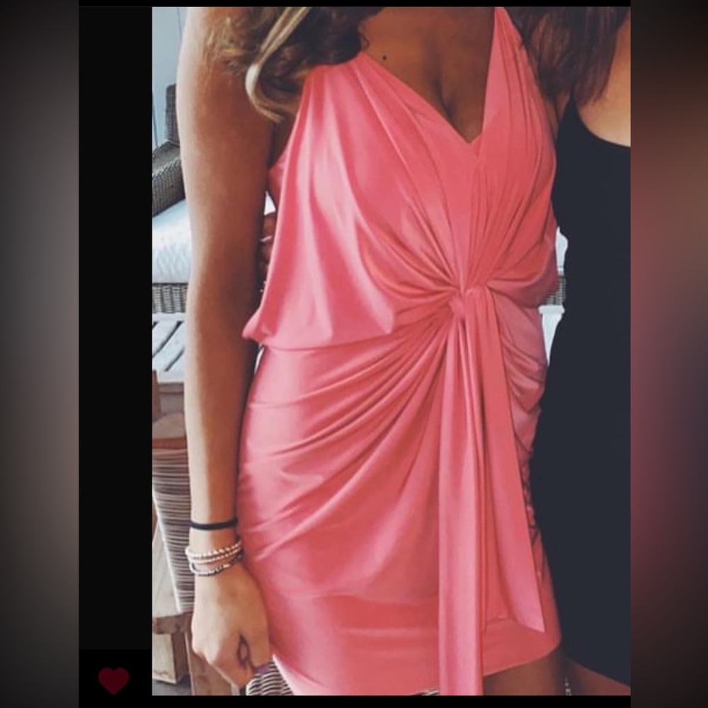 Misa Los Angeles Pink Asymmetrical Ruched Bodycon Dress